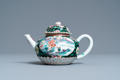A Chinese famille rose teapot on stand, Yongzheng