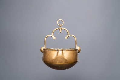 A copper 'lavabo' water bowl, Flanders, 15th C.