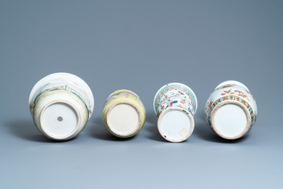 Three Chinese famille rose vases and a jardini&egrave;re, 19th C.