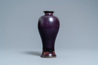 A Chinese monochrome aubergine-glazed 'meiping' vase, Ming