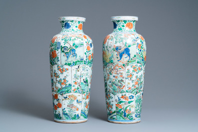 A pair of Chinese famille verte 'mythical animals' vases, Kangxi