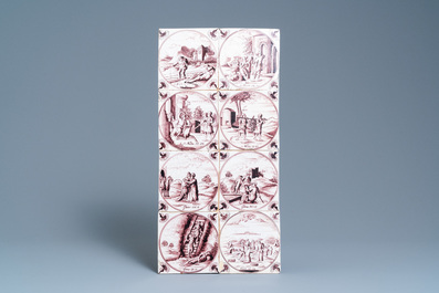 Eighteen fine Dutch Delft manganaese biblical subject tiles, 18th C.