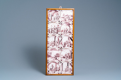 Eighteen fine Dutch Delft manganaese biblical subject tiles, 18th C.