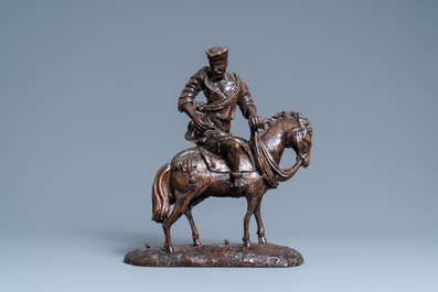 Een eikenhouten figuur van een ruiter te paard, 1e helft 16e eeuw