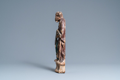 A polychromed oak figure of Saint Thomas on an armorial base, Normandy, France, ca. 1510