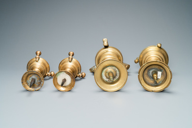 Four bronze candlesticks, Flanders or Germany, 15/16th C.
