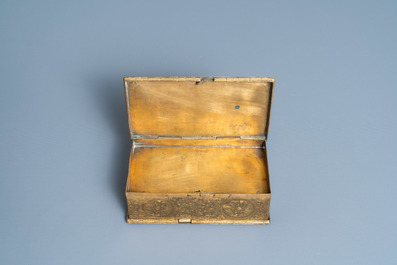 An engraved gilded copper travel inkwell with secret compartment, 17th C.