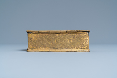 An engraved gilded copper travel inkwell with secret compartment, 17th C.