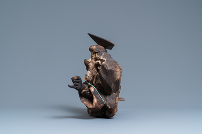Een houten figuur van God de Vader op een wolk, 17e eeuw