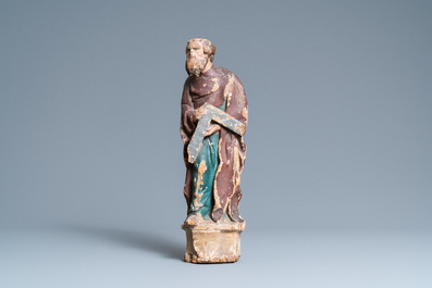 A polychromed oak figure of Saint Thomas on an armorial base, Normandy, France, ca. 1510