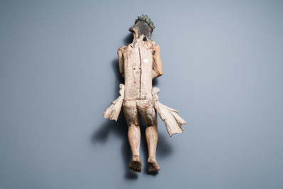 Een grote gepolychromeerde houten figuur van Christus op de koude steen, Vlaanderen, volkskunst, 16e eeuw