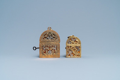 Two gilded and silvered brass reticulated caskets, France, 17th C.