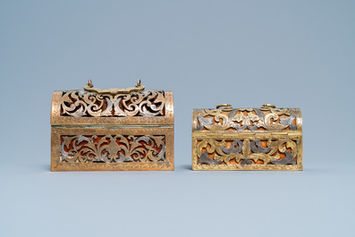 Two gilded and silvered brass reticulated caskets, France, 17th C.