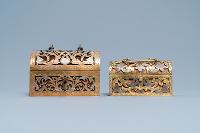 Two gilded and silvered brass reticulated caskets, France, 17th C.