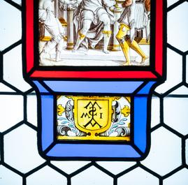 Un vitrail compos&eacute; d'&eacute;l&eacute;ments en verre peint et teint&eacute;, France, 16/17&egrave;me