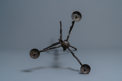 A wrought iron standing candle holder, North of France or Flanders, 15th C.