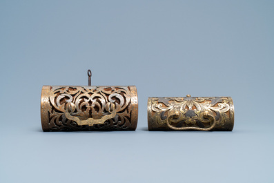Two gilded and silvered brass reticulated caskets, France, 17th C.