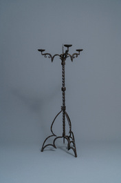 A wrought iron standing candle holder, North of France or Flanders, 15th C.