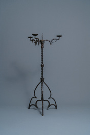 A wrought iron standing candle holder, North of France or Flanders, 15th C.
