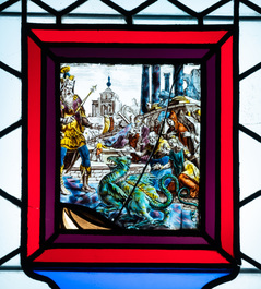 Un vitrail compos&eacute; d'&eacute;l&eacute;ments en verre peint et teint&eacute;, France, 16/17&egrave;me