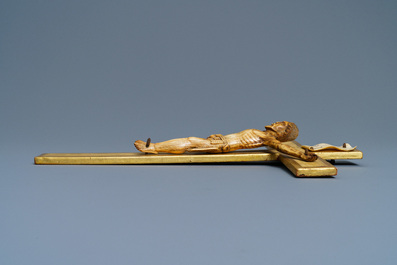 An Indo-Portuguese ivory figure of Christ on a later crucifix, probably Goa, 17th C.