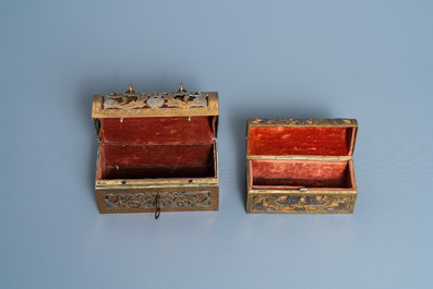 Two gilded and silvered brass reticulated caskets, France, 17th C.