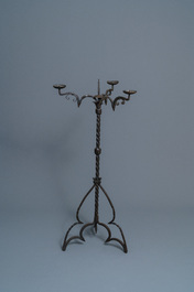 A wrought iron standing candle holder, North of France or Flanders, 15th C.