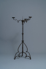 A wrought iron standing candle holder, North of France or Flanders, 15th C.