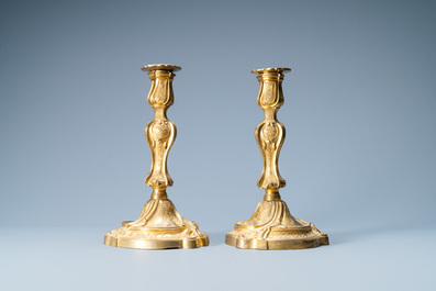 A pair of gilded bronze candlesticks, France, 18th C.