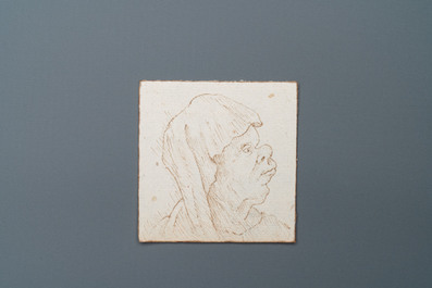 Ecole italienne, d'apr&egrave;s Leonardo da Vinci, plume et encre brune sur papier, fin du 19&egrave;me: Dix caricatures