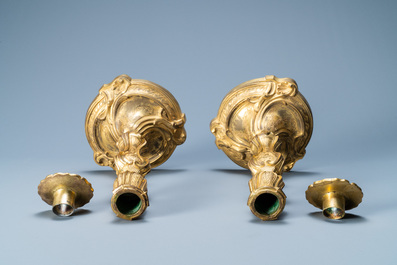 A pair of gilded bronze candlesticks, France, 18th C.