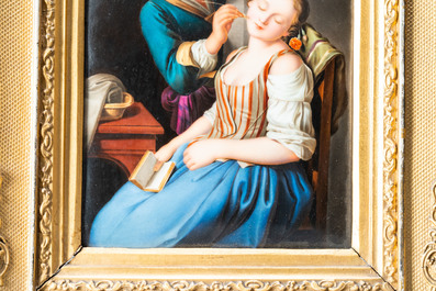 A porcelain plaque depicting a romantic couple, K.P.M. Berlin, Germany, 19th C.