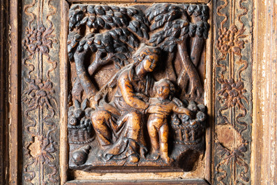 An alabaster carving depicting the Virgin with Child in a garden, Malines, monogram GNN, poss. Gielis Neins, 1st quarter 17th C.