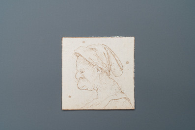 Ecole italienne, d'apr&egrave;s Leonardo da Vinci, plume et encre brune sur papier, fin du 19&egrave;me: Dix caricatures