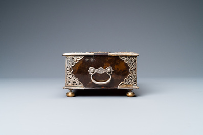 A Dutch colonial silver-mounted tortoise shell sirih casket, ca. 1700