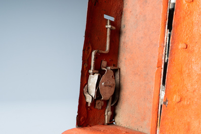 A partly red painted cast iron casket, France, 15th C.