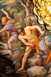 Een uitzonderlijke grote mythologische 'Diana en Aktaion' vaas, porselein uit Meissen, 2e helft 19e eeuw