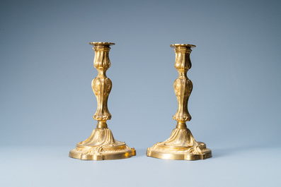 A pair of gilded bronze candlesticks, France, 18th C.