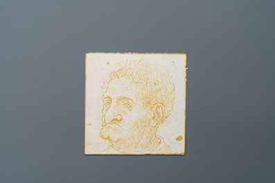 Ecole italienne, d'apr&egrave;s Leonardo da Vinci, plume et encre brune sur papier, fin du 19&egrave;me: Dix caricatures