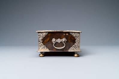 A Dutch colonial silver-mounted tortoise shell sirih casket, ca. 1700