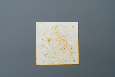 Ecole italienne, d'apr&egrave;s Leonardo da Vinci, plume et encre brune sur papier, fin du 19&egrave;me: Dix caricatures