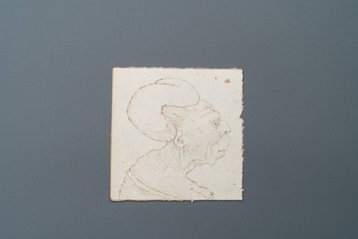 Ecole italienne, d'apr&egrave;s Leonardo da Vinci, plume et encre brune sur papier, fin du 19&egrave;me: Dix caricatures