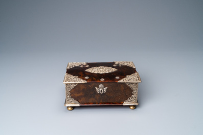A Dutch colonial silver-mounted tortoise shell sirih casket, ca. 1700
