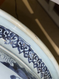 An oval Dutch Delft blue and white chinoiserie jardini&egrave;re, late 17th C.