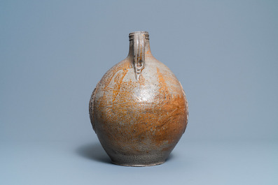 A large German stoneware bellarmine jug with three armorial medallions, Frechen, 1st half 17th C.