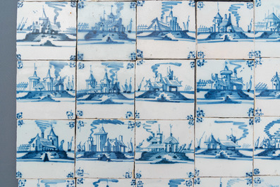 Seventy‑seven blue and white Dutch Delft 'landscape' tiles, late 18th C.