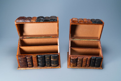 Four trompe-l'oeil storage boxes made from old book covers, France, 20th C.
