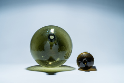Two large green glass bottles, 18th C.