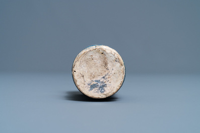 A small blue, white and manganese maiolica albarello, Antwerp or Northern Netherlands, 16/17th C.
