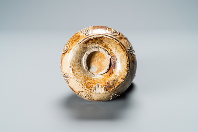 A German stoneware bellarmine jug with a text band and portrait medallions, Frechen, 16th C.
